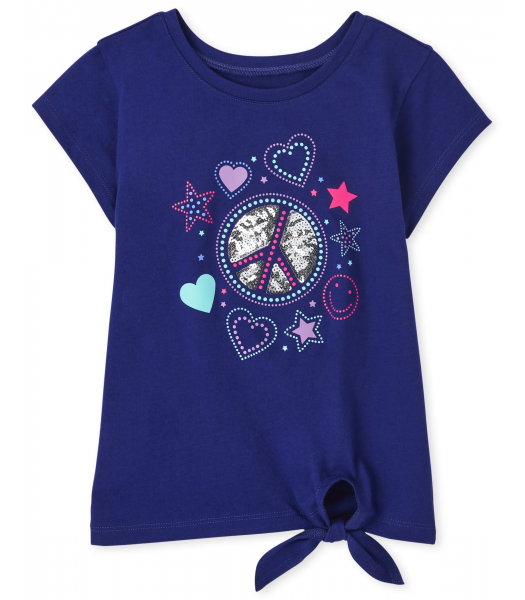 Childrens Place Blue Sequin Heart Stars Cross Back Top